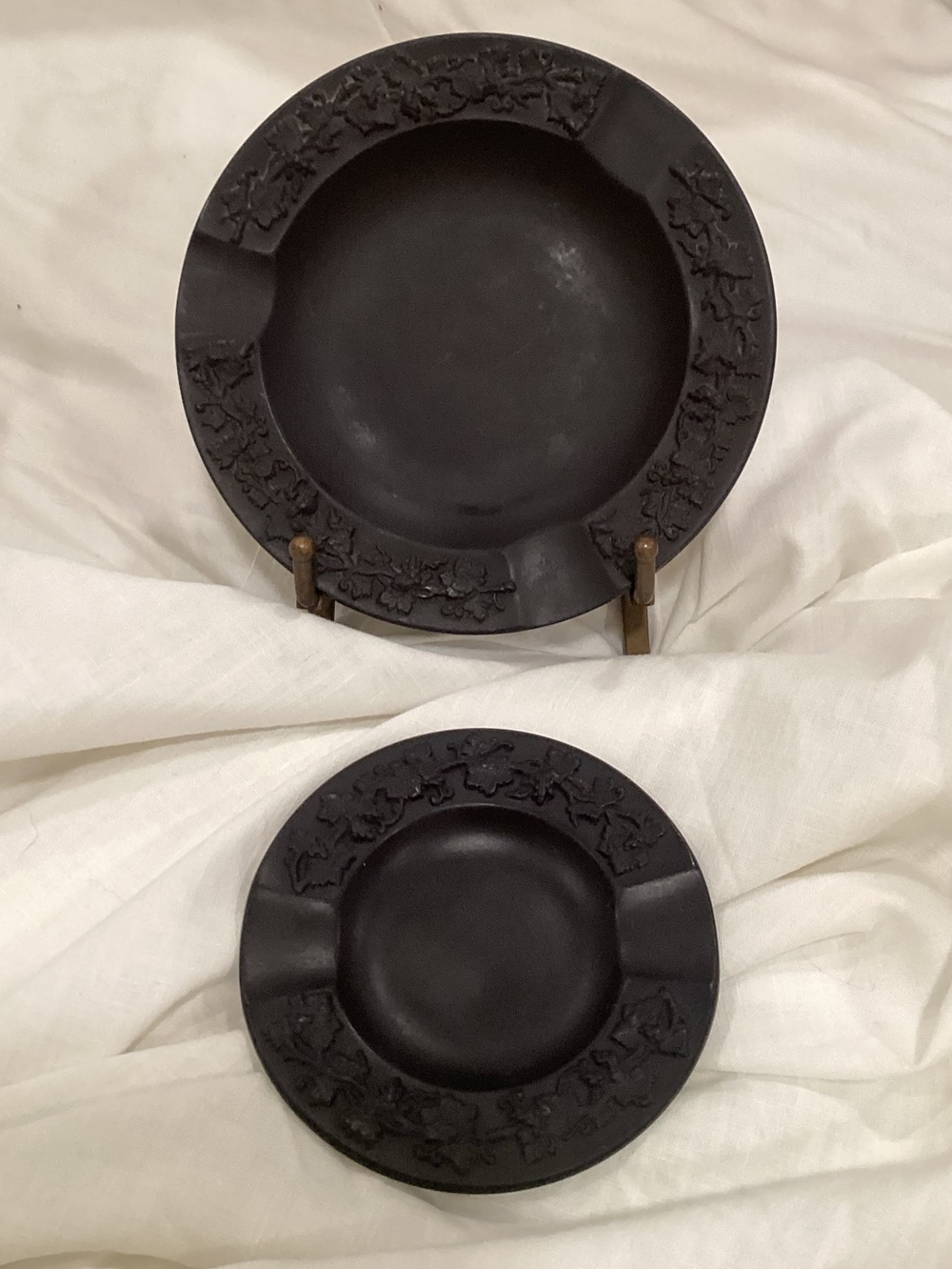 Wedgwood Black Basalt Ashtrays set of 2, unique